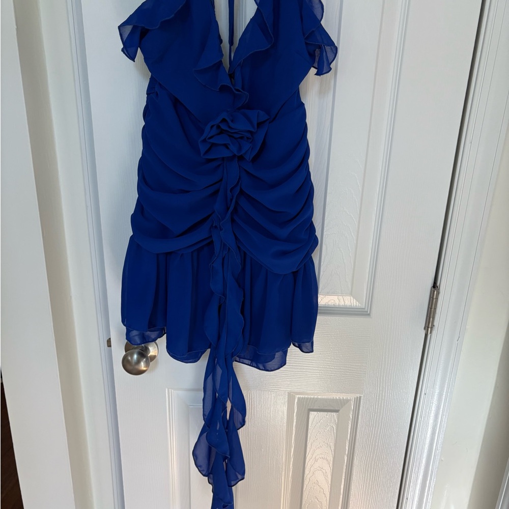 Elegant Blue Ruffled Mini Dress